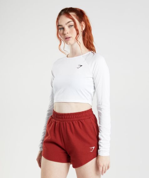 Women's Gymshark Training Long Sleeve Cropped Tops White | NZ 4IFVGX